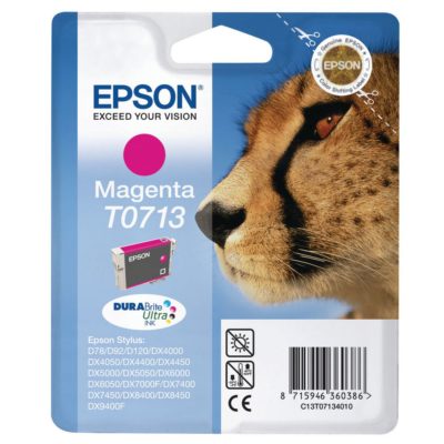 Epson Cheetah T0713 DURABrite Ultra Ink, Ink Cartridge, Magenta Single Pack, C13T07134010 Epson Cheetah T0713 DURABrite Ultra Ink, Ink Cartridge, Magenta Single Pack, C13T07134010